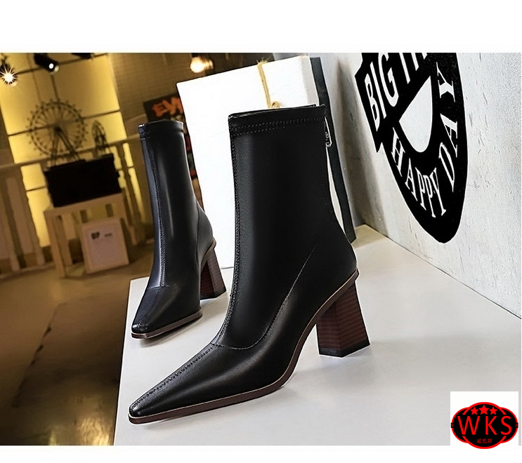  Ankle Boots Zipper Ladies Pumps Square High Heel